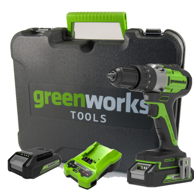 Аккумуляторная уларная дрель-шуруповерт GREENWORKS GD24DD60K2 3704107UA