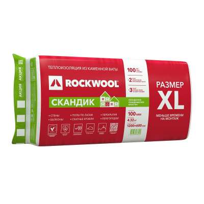 Утеплитель ROCKWOOL ЛАЙТ БАТТС СКАНДИК 1200х600х100 мм, 6 шт