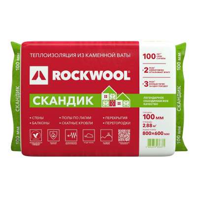 Утеплитель ROCKWOOL ЛАЙТ БАТТС СКАНДИК 800х600х100 мм, 6 шт