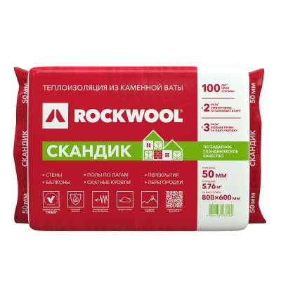 Утеплитель ROCKWOOL ЛАЙТ БАТТС СКАНДИК 800х600х50 мм, 12 шт