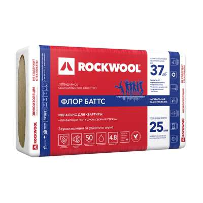 Утеплитель ROCKWOOL ФЛОР БАТТС 1000х600х25 мм, 8 шт